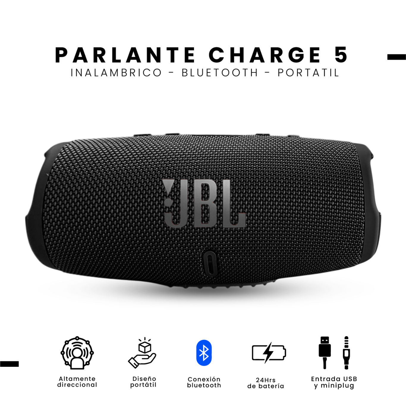 Parlante JBL Charge 5 Réplica 1.1 – Sonido Potente, Bluetooth, Portátil Negro - Image 4