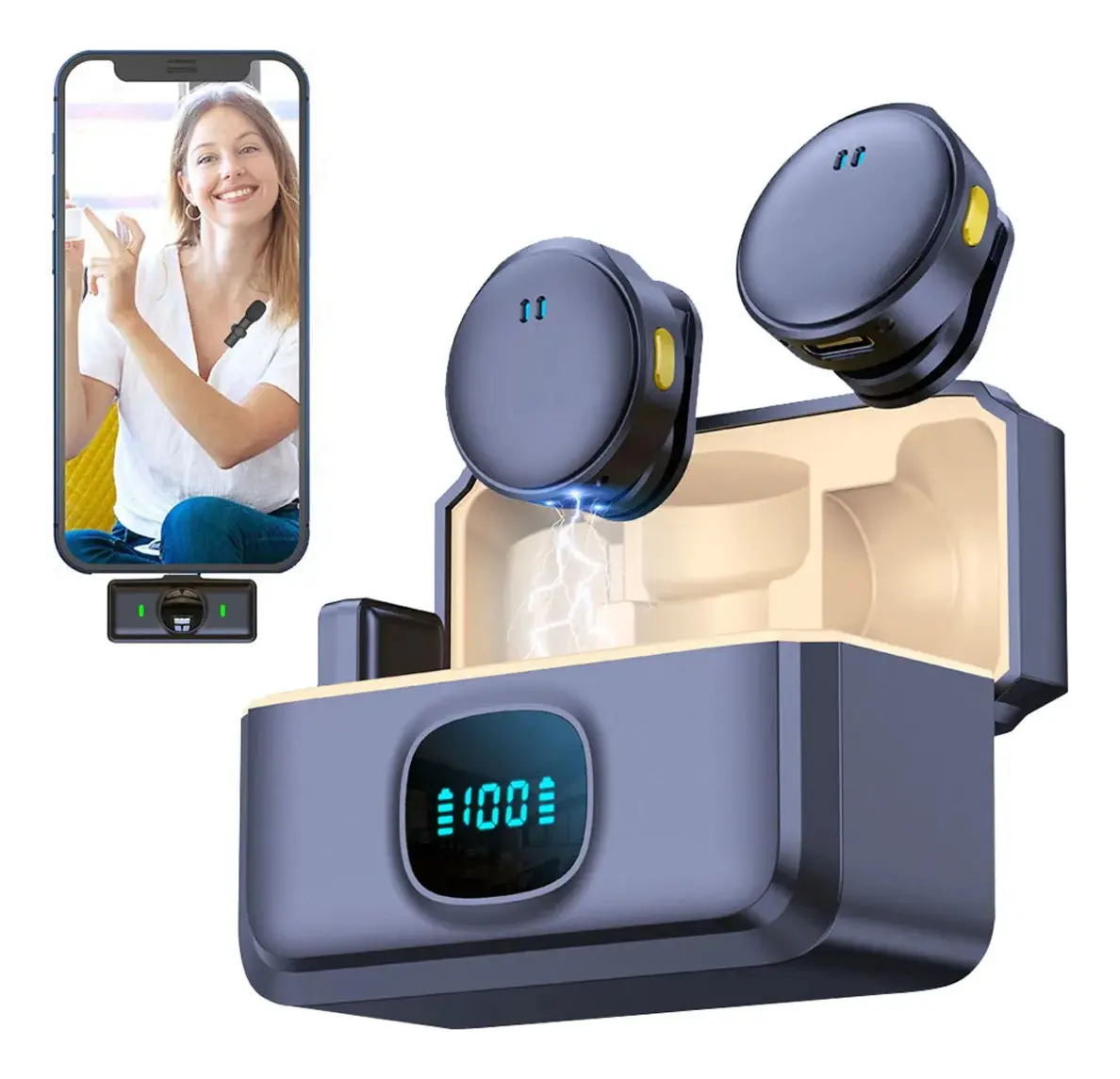 Micrófono Q8 Inalámbrico Dual para Grabar y Transmitir - Image 5